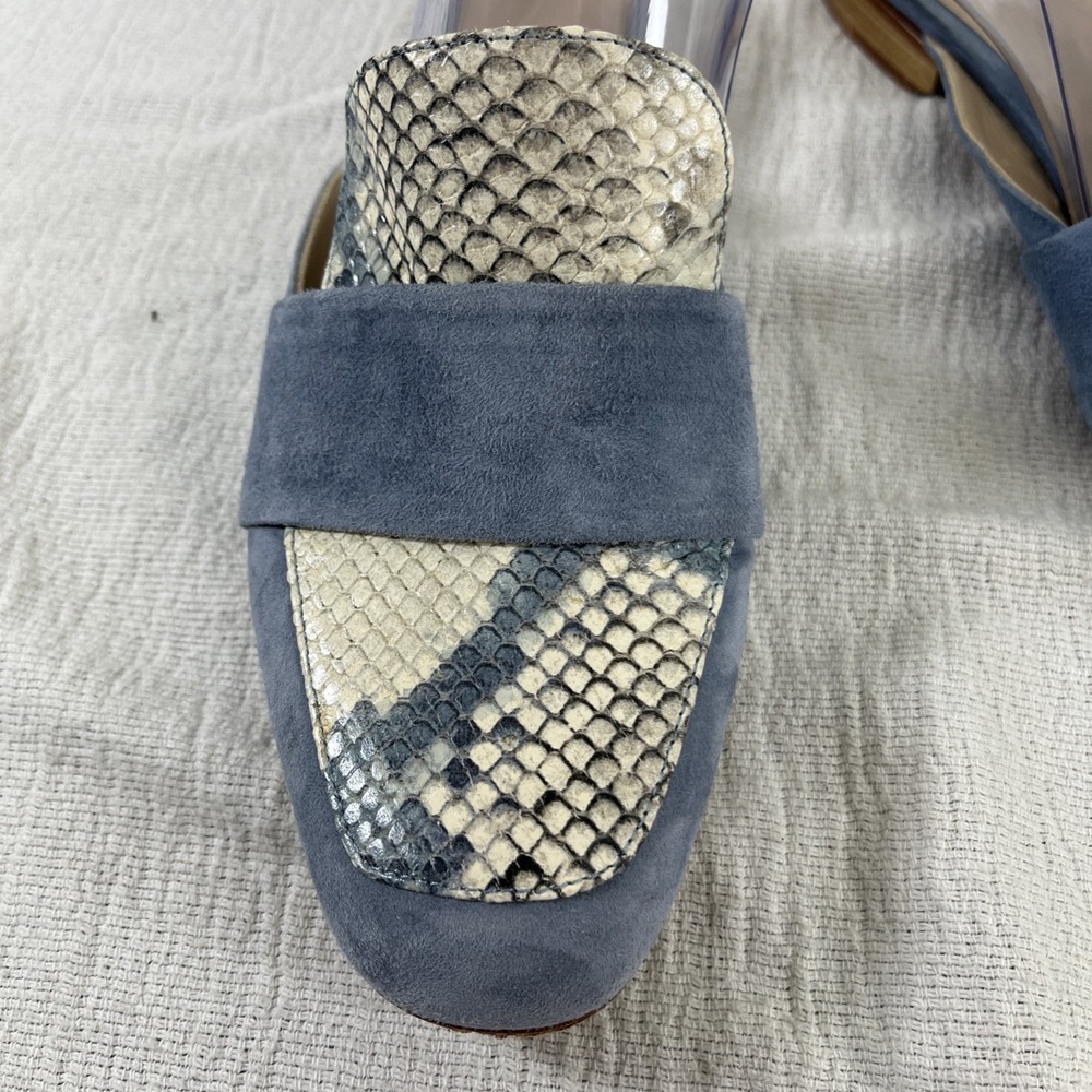 Vero Cuoio Women's 6.5 (37) Blue Snakeskin Leather Mules Italian Slip On Slides - Picture 4 of 10